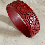 Vintage Carved Cinnabar Floral Bangle