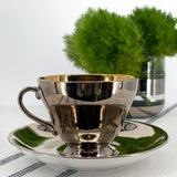 Silver Lustre Teacup & Saucer Set
