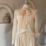 Vintage Silk Secretary Bow Blouse in Soft Ivory