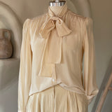 Vintage Silk Secretary Bow Blouse in Soft Ivory