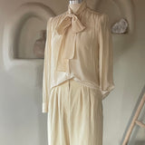 Vintage Silk Secretary Bow Blouse in Soft Ivory