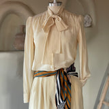 Vintage Silk Secretary Bow Blouse in Soft Ivory