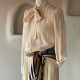 Vintage Silk Secretary Bow Blouse in Soft Ivory