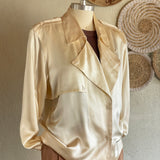 Vintage Satin Asymmetrical Blouse with Epaulettes