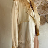 Vintage Satin Asymmetrical Blouse with Epaulettes