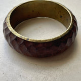 Vintage Hand-Carved Wood & Brass Bangle