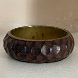 Vintage Hand-Carved Wood & Brass Bangle