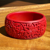 Vintage Carved Cinnabar Floral Bangle 2