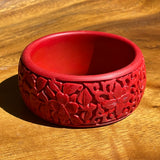 Vintage Carved Cinnabar Floral Bangle 2