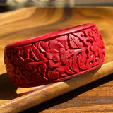 Vintage Carved Cinnabar Floral Bangle 2