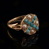 Victorian Turquoise and Pearl Ring, ANTIQUE